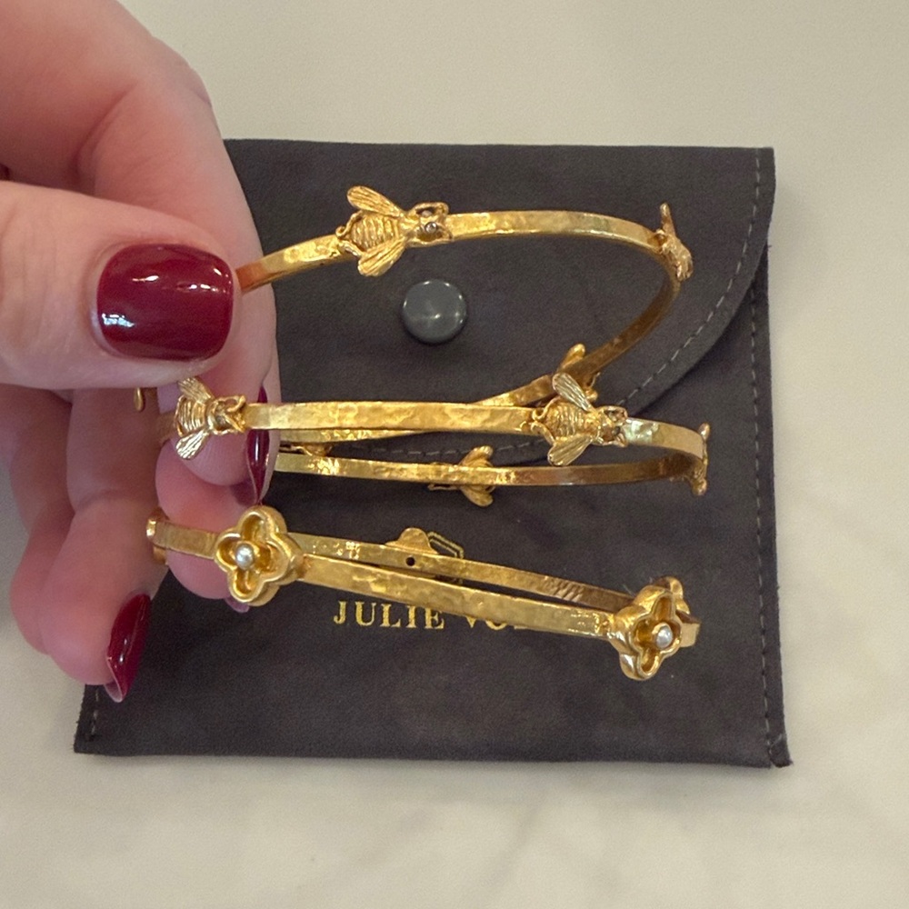 Julie Vos Gold Bee and Floral Motif Bangles